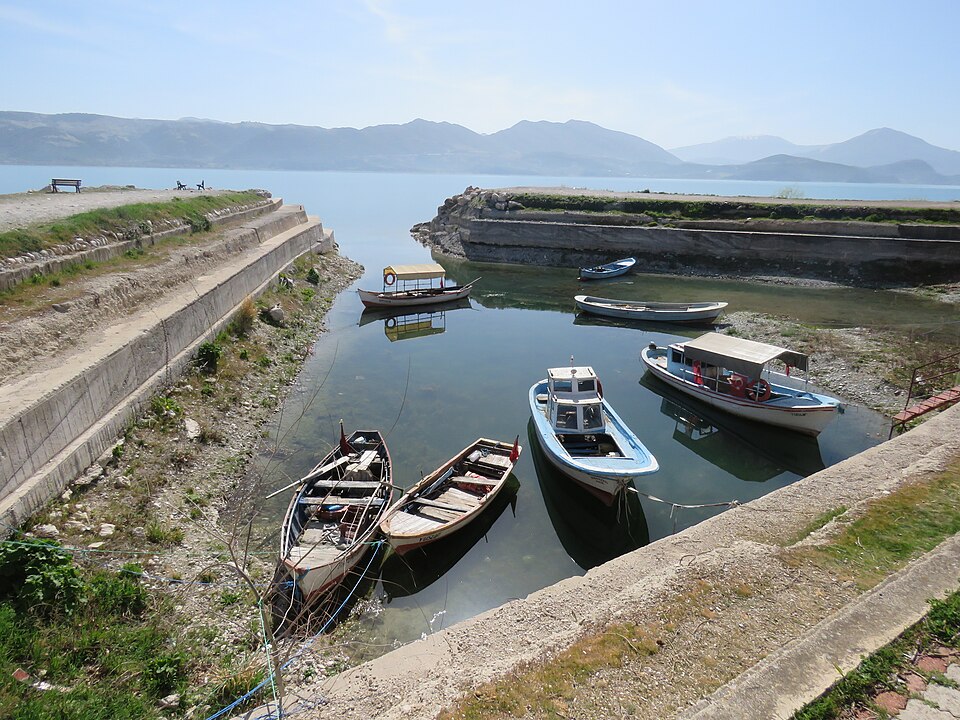 Small boat harbour on Yeşil Ada, Eğirdir, March …
